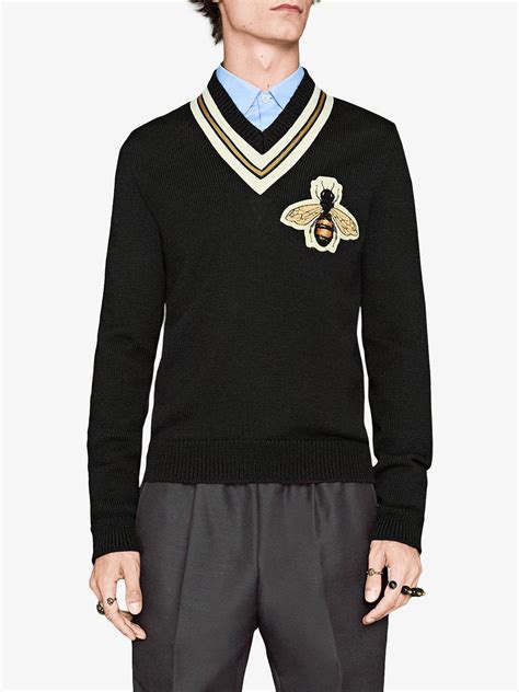 gucci navy bee design men's sweater|gucci sweater on blackish.